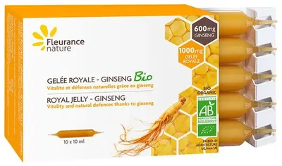 Lăptișor de matcă bio și ginseng asiatic, 10 fiole, Fleurance Nature