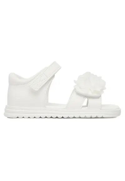 Sandale fete alb - piele ecologica - inchidere velcro - flori decorative