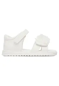 Sandale fete alb - piele ecologica - inchidere velcro - flori decorative