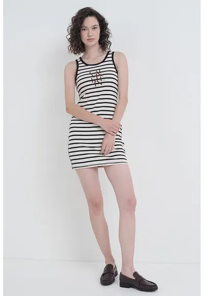 Rochie mini cambrata cu logo - Alb/Negru