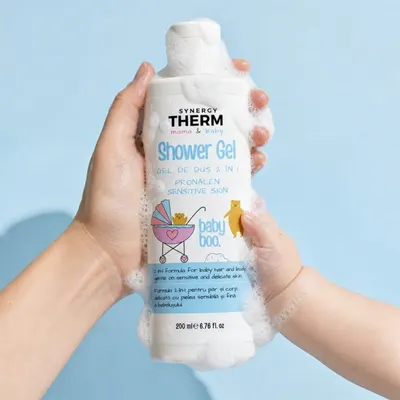Synergy Therm Mama & Baby - Gel de Duș 2 în 1 cu Apă Termală, Pronalen® Sensitive Skin și Extracte Calmante, pentru Piele Sensibilǎ, 200 ml