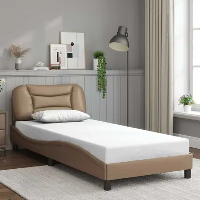 vidaXL Cadru de pat fără saltea, Hvar, cappuccino, 90x200 cm, piele ecologică