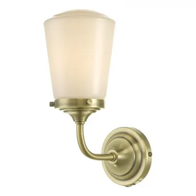 Aplica Caden Bathroom Wall Light Antique Brass Opal Glass IP44