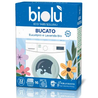 Tablete pentru masina de spalat rufe cu eucalipt si lavanda ecologice 32 bucati 76g Biolu