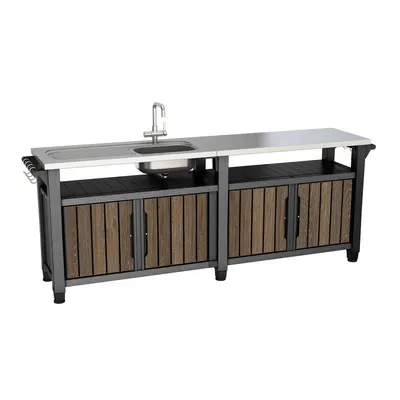 Bucătărie de grădină cu aspect de lemn de nuc 237x52 cm Unity Chef – Keter