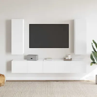 vidaXL Set dulapuri TV, 5 piese, alb, lemn prelucrat