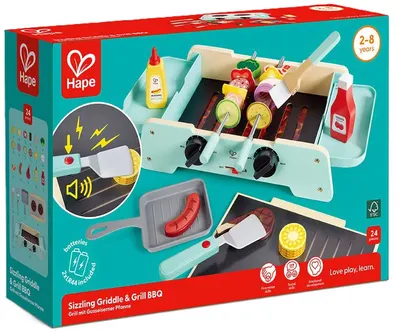 Set din lemn HaPe International - Gratar cu sunete, 24 piese