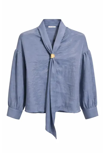 Bluza dama - Albastru - Decolteu in V