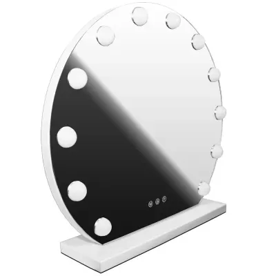 Oglinda rotunda moderna, iluminare LED in 12 puncte, diametru 50 cm, panou tactil, alba