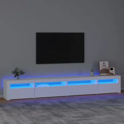 vidaXL Comodă TV cu lumini LED, alb, 270x35x40 cm