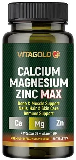 Calcium, Magnesium, Zinc Max, 30 comprimate, Vitagold