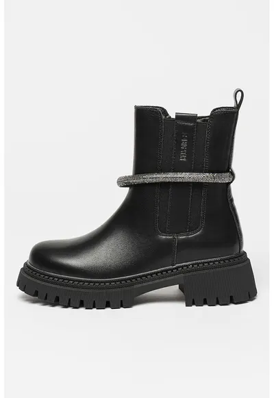 Ghete Chelsea cu accesoriu cu strasuri - Negru