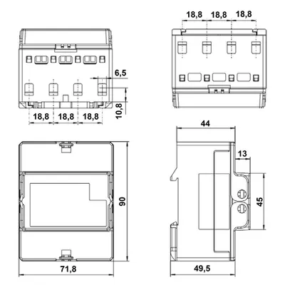 Contor de kWh, 2 cond. mas. dir. 65 A, MID, 2 tarife, M-BUS