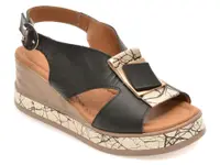 Sandale GOLD DEER negre, 22070, din piele naturala