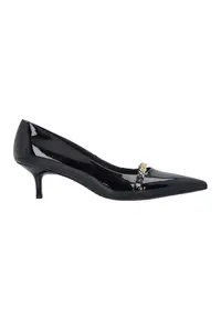 Pantofi de piele ecologica cu varf ascutit si aspect lacuit - Negru