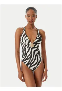 Costum de baie dama - negru/bej - imprimeu animal print - material elastic