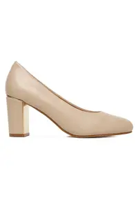 Pantofi dama piele naturala - varf rotund - Bej