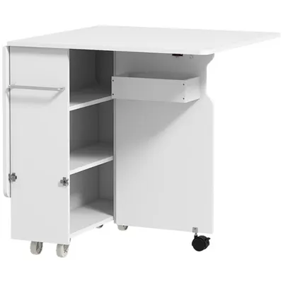 HOMCOM Masă pliabilă cu 2 frunze picătură și spațiu de depozitare, 3 rafturi, pentru 6 persoane, extensibilă, 130x80x76.5 cm | Aosom Romania
