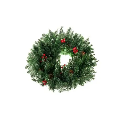 Coronita de Craciun pentru usa, conuri si fructe rosii, diametru 60 cm, verde