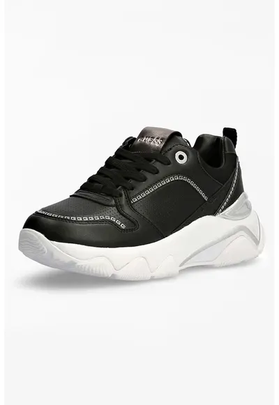 Pantofi sport de piele ecologica cu aspect perforat - Negru