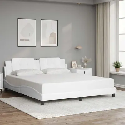 vidaXL Cadru de pat fără saltea, Zadar, alb, 180x200 cm, piele ecologică
