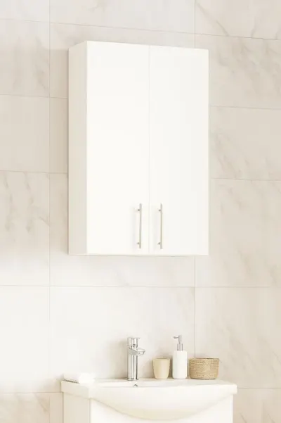 Dulap baie suspendat VERONA, front MDF, 2 usi, alb, 45x21.5x68 cm