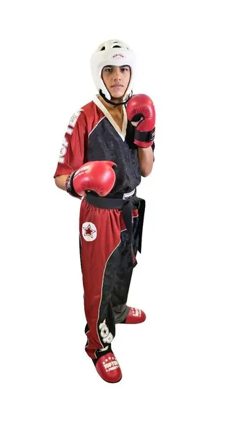 Uniformă Kickboxing Bow, aprobat WAKO, Top Ten, Rosu-Negru, 200 cm