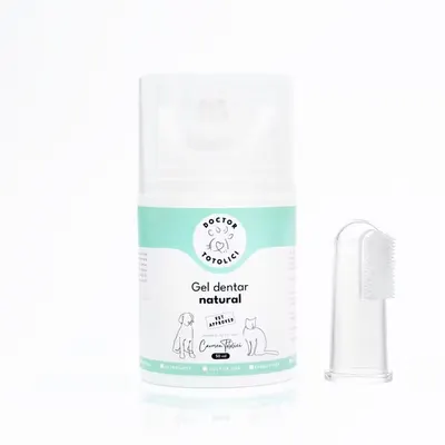 Gel dentar natural pentru caini si pisici Doctor Totolici, 50 ml + periuta tip degetar din silicon