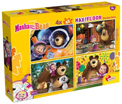 Puzzle cu două fețe Lisciani pentru colorare 4 х 48 piese - Masha și Ursul