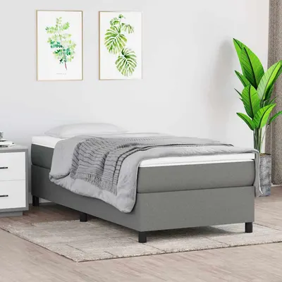 vidaXL Cadru de pat cu arcuri, gri închis, 90x200 cm, textil