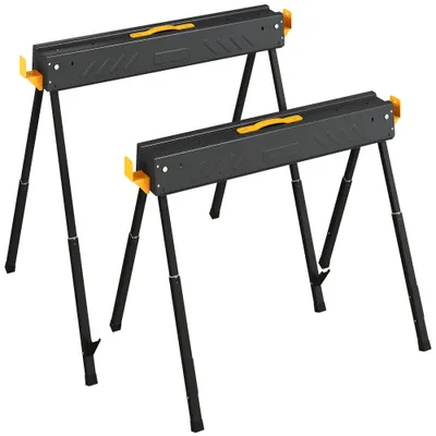 HOMCOM Set de 2 suporturi pentru fierăstrău pliabile înălțime reglabilă pentru lemn 2x4 cu mâner cârlige susține până la 500 kg negru | Aosom Romania