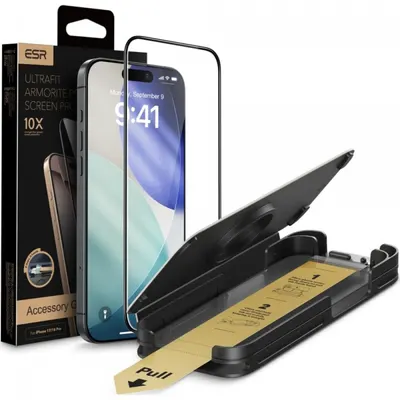Folie de protectie Ecran ESR UltraFit Armorite Pro pentru Apple iPhone 17 Pro, Sticla Securizata, Full Glue, Neagra