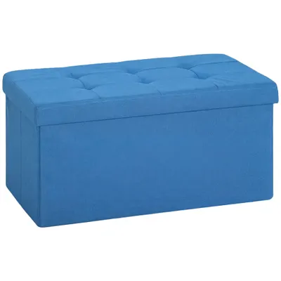 HOMCOM Puf de depozitare, bancă de depozitare pliabilă 84 L 76x38x38 cm tapițată în in sintetic albastru deschis | Aosom Romania