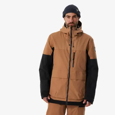 Geacă snowboard călduroasă și rezistentă SNB500 ziprotect maro și negru Bărbați