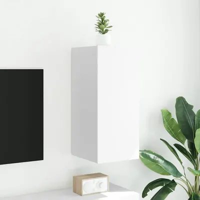 vidaXL Comodă TV de perete cu lumini LED, alb, 30,5x35x70 cm