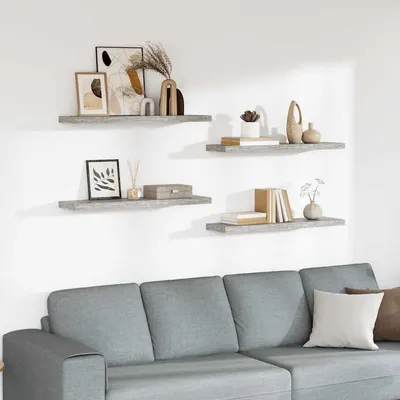 vidaXL Rafturi perete suspendate 4 buc. gri beton 90x23,5x3,8 cm MDF