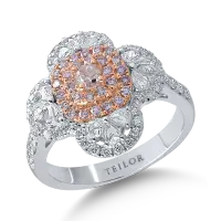 Inel din aur alb-roz cu diamante incolore taietura rose si rotunde de 0.86ct si diamante roz taietura cushion si rotunde de 0.43ct