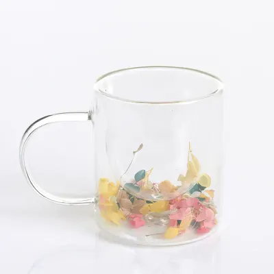 Cana din sticla cu flori uscate decorative, 250 ml
