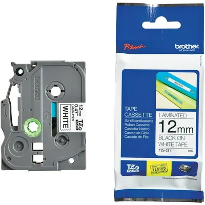 Casetă Brother - TZe-231, pentru P-Touch, 12mm, 8m, Black/White