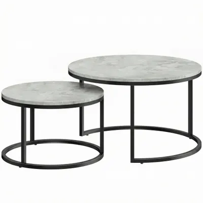 HOMCOM Set 2 măsuțe de cafea moderne, suprapuse, rotunde, gri marmorat | Aosom Romania