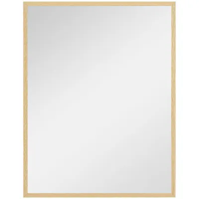 HOMCOM Oglindă de perete rectangulară 90 x 70 cm, cadru din lemn, ideală pentru baie, sufragerie sau dormitor, naturală | Aosom Romania