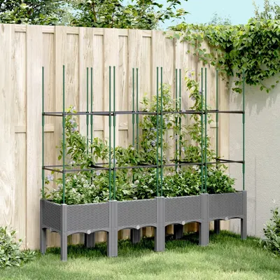 vidaXL Jardinieră de grădină cu spalier gri deschis 160x40x142,5 cm PP