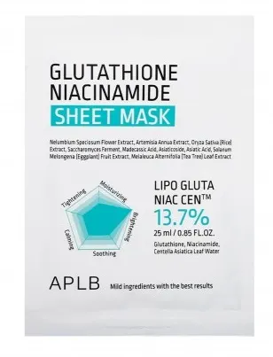 APLB Mască facială pe foaie Glutathione Niacinamide, 25 ml
