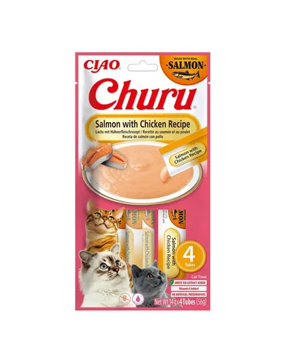INABA Churu Cat Salmon with Chicken 4x14g gustari cremoase pentru pisici cu somon si pui