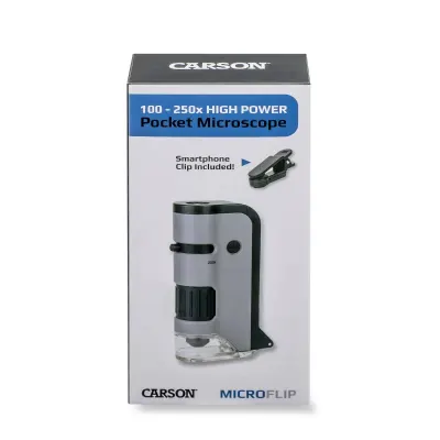 Microscop portabil cu LED si UV, Carson, cu adaptor de smartphone, marire 100-250x, MicroFlip