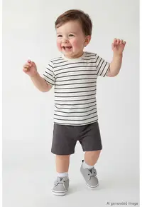 Set de tricou si pantaloni scurti cu talie elastica - 2 piese - Alb - Negru - Gri inchis -