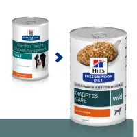 HILL'S Prescription Diet w/d Diabetes Care, Pui, dietă veterinară câini, conservă hrană umedă, metabolism (obezitate si diabet), 370g