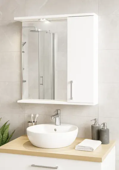 Dulap baie suspendat PROMO cu oglinda, montat, alb, 60x60 cm
