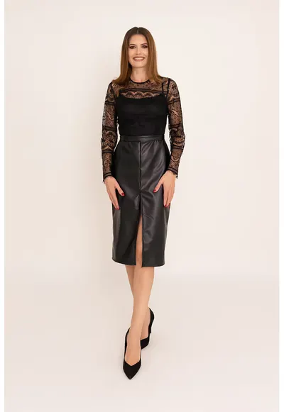 Rochie cu model 2 in 1 si garnituri din dantela Myra - Negru