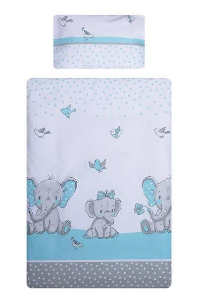 Lenjerie patut cu 5 piese 140x70 cm Elefant albastru